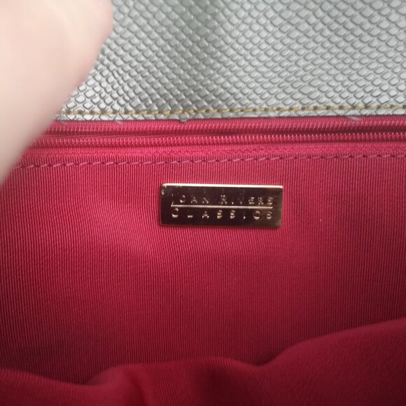 Joan Rivers Classics Green & Tan Faux Leather Faux Fur Croc Pattern Handbag - Picture 3 of 10